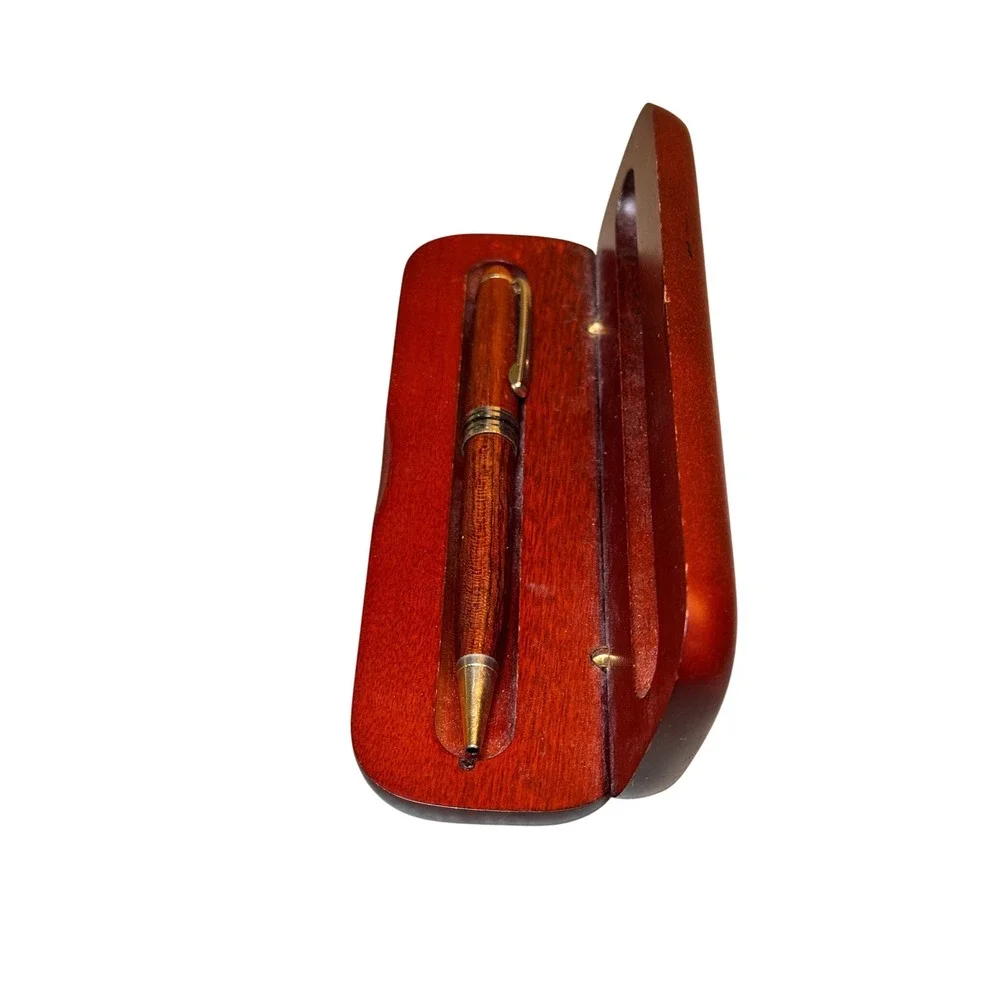 Handcrafted Wooden Refillable Ballpoint Pen Matching Case Likely Rosewood Finish